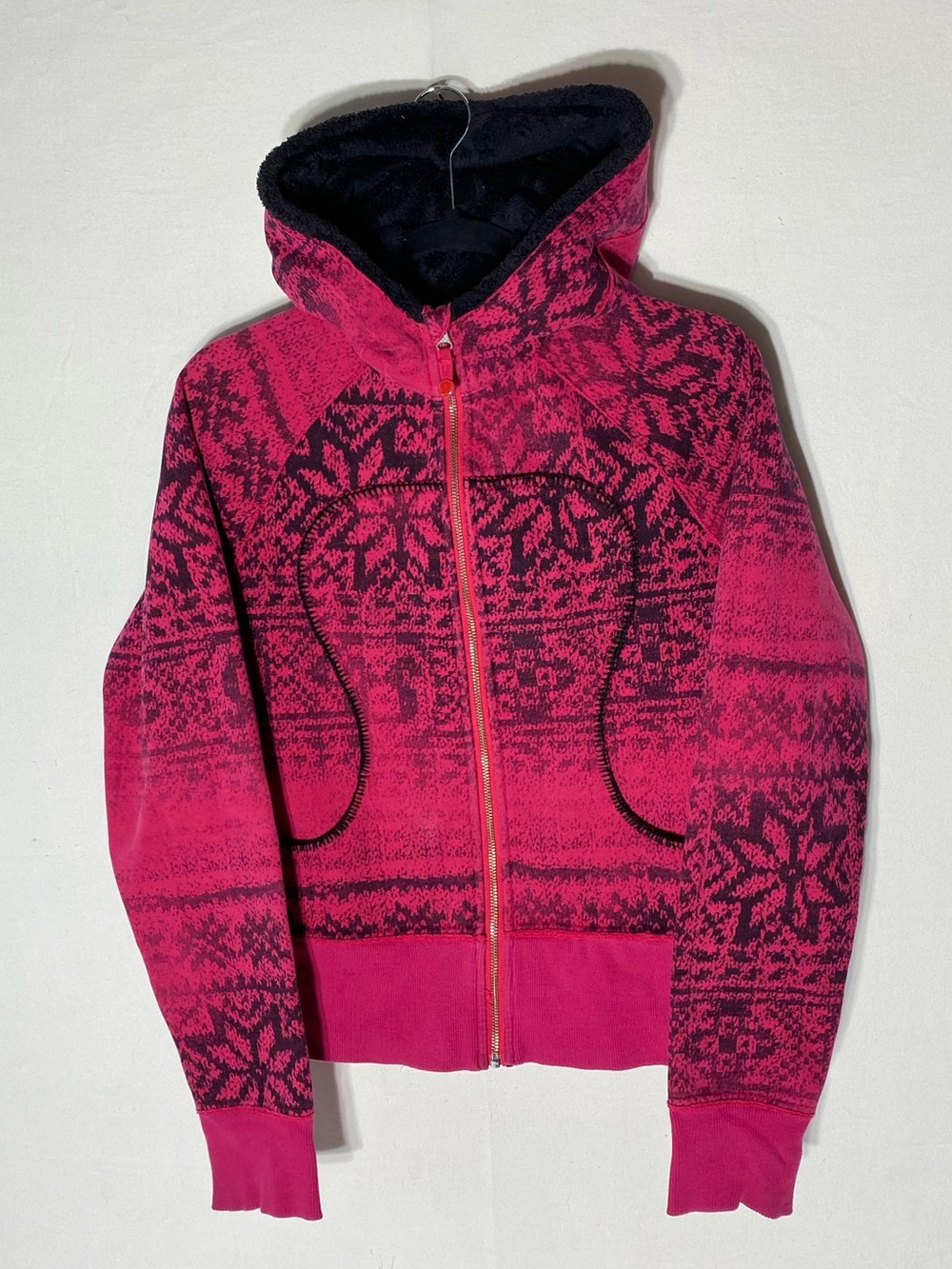 Vintage Lululemon Special Edition Pink Black Fair Isle Sherpa Scuba Hoodie 8